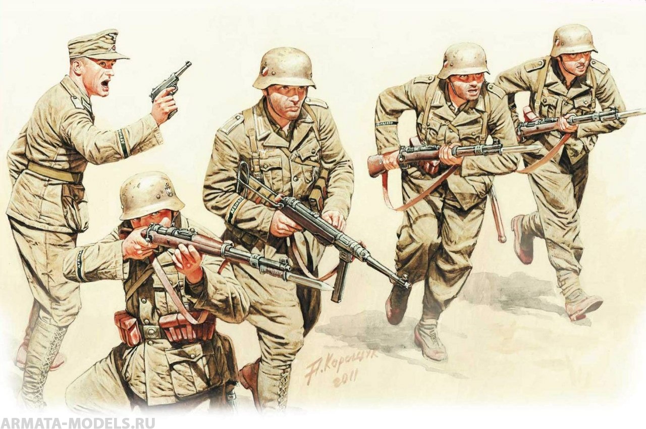 Набор фигурок MB3593 Немецкая пехота, DAK, WWII, Северной Африке пустыня, Фигуры Master Box (MB)