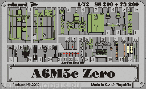 SS200 Фототравление A6M5c Zero  for HASEGAWA kit
