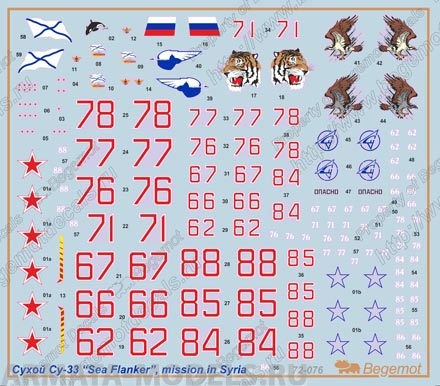 72-076 Декаль Сухой Су-33 в Сирии 1/72