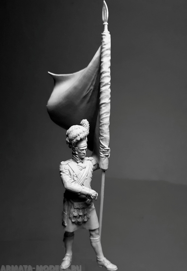 VD-54007(M). Знаменосец 42-го (Королевских Шотландских горцев) пехотного полка quot;Черная Стражаquot;, 1815 г. 54 мм. Материал - белый металл. Chronos Miniatures