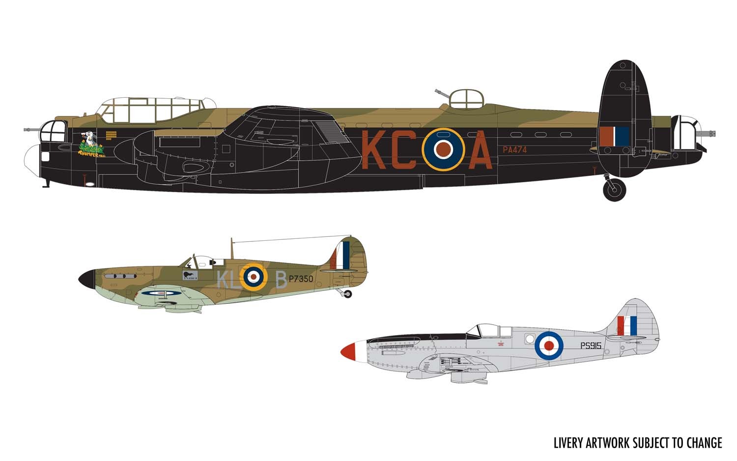 A50182 Подарочный набор  Supermarine Spitfire  MK IIa, Supermarine Spitfire PR.XIX, Avro Lancaster B MK III (Battle of Britain Memorial Flight) Airfix