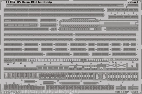 17035 Фототравление для модели RN Roma 1943 battleship
