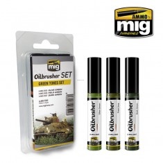 AMIG7502 Ammo Mig Набор масляных красок с тонкой кистью-аппликатором OILBRUSHER GREEN TONES SET