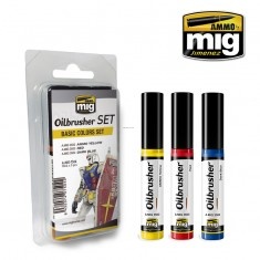 AMIG7504 Ammo Mig Набор масляных красок с тонкой кистью-аппликатором OILBRUSHER BASIC COLORS SET