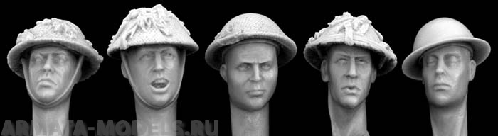 HBH12 5 heads in British WW2 helmets Hornet