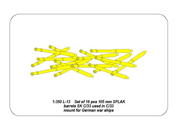 ABR-1:350-L-13  Дополнения для  Set of 16 pcs 105 mm SFLAK barrels used in C/33 mount for German ships для  1/350