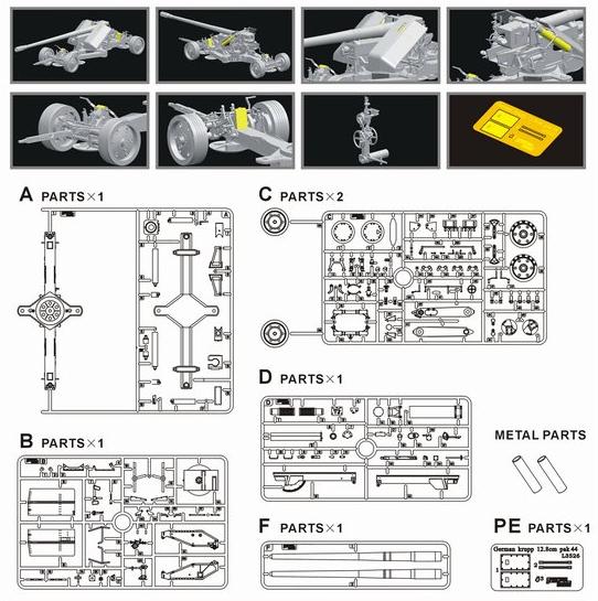 L3526 Сборная модель WWII German Krupp 12.8cm Pak44 Anti-Tank Gun Great Wall