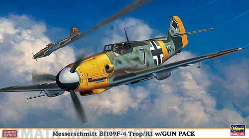 09980 Самолет  MESSERSCHMITT Bf109F-4 TROP/R1 w/GUN PACK Hasegawa