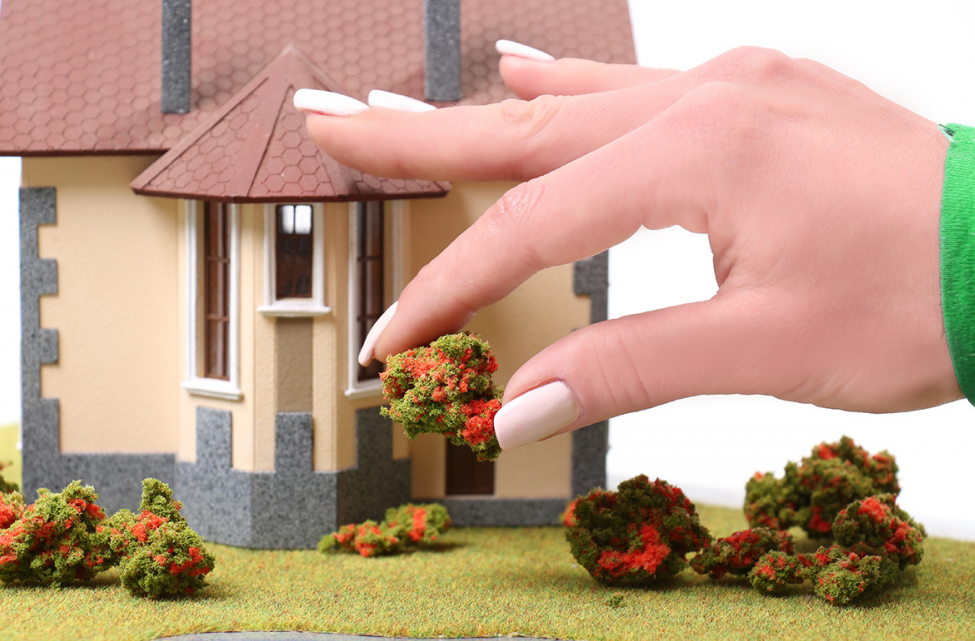 001fkc003 Комковой фолиаж. Красные цветы для макета.