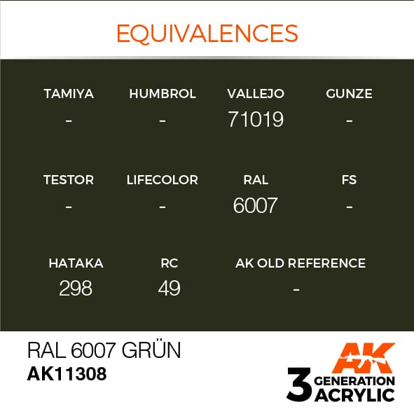 AK11308 Краска акриловая 3Gen RAL 6007 Gr?n