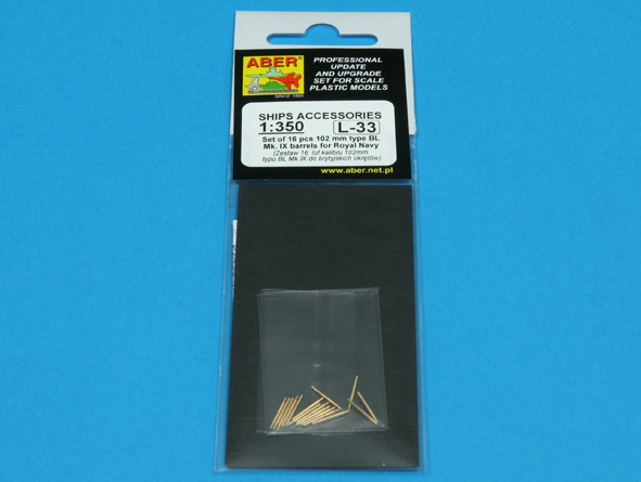 ABR-1:350-L-33  Дополнения для  Set of 16 pcs 102 mm type BL Mk.IX barrels for Royal Navy ships для  1/350