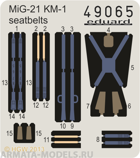 49065ED Комплект фототравления MiG-21 KM-1 seatbelts FABRIC