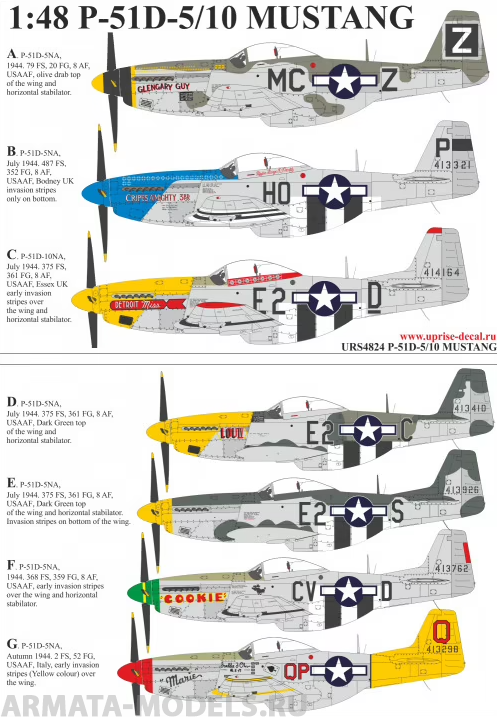 URS4824 Декали для P-51D-5/10 MUSTANG