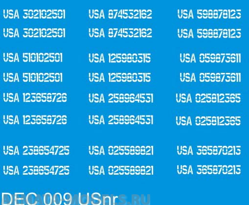DEC009 Американские бортовые номера времен ВоВ. Цвет - белый