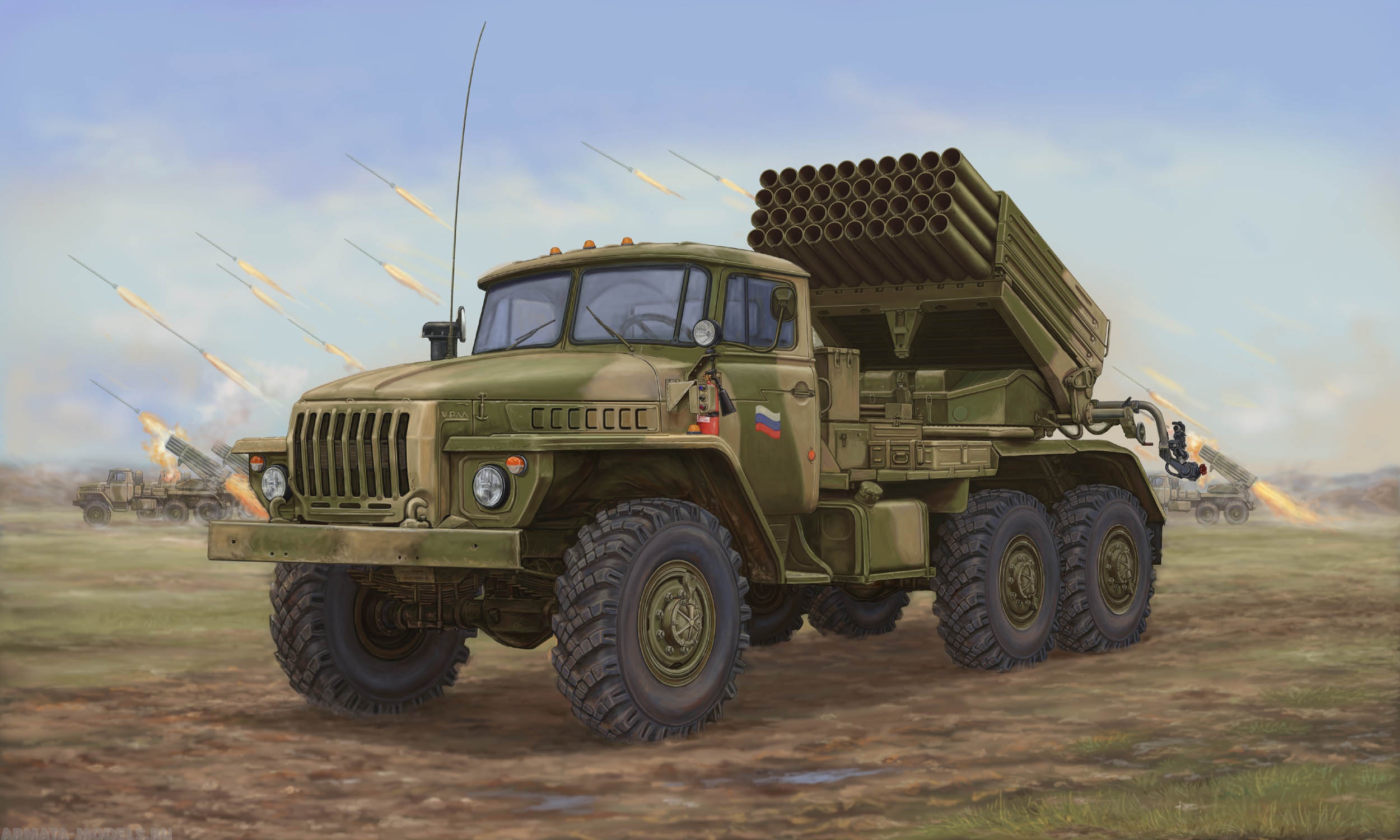 01014 Система залпового огня БМ-21 Град поздняя Trumpeter