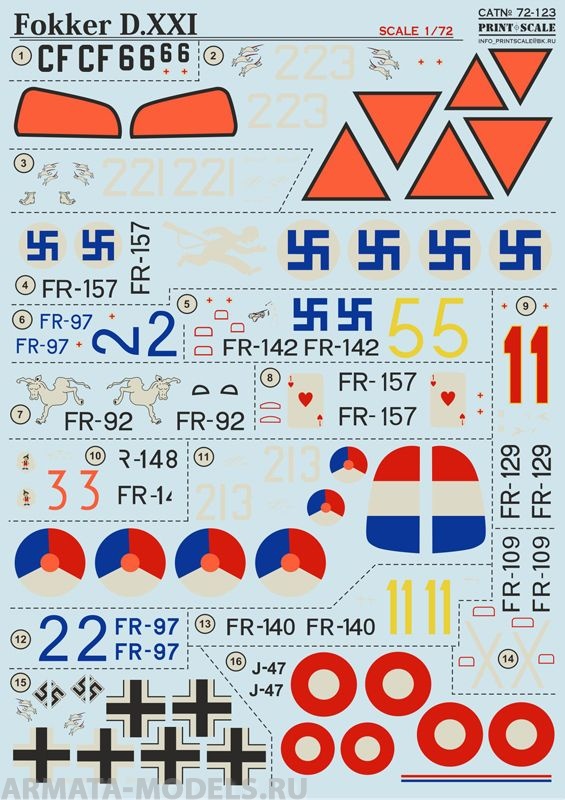 PS72-123 Декаль Fokker D.XXI