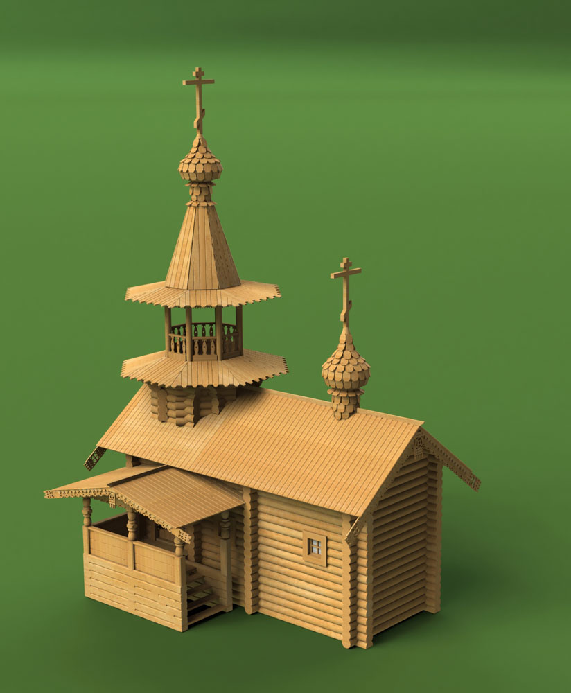 1002 сборная деревянная модель Часовня из деревни Вигово СВ Модель