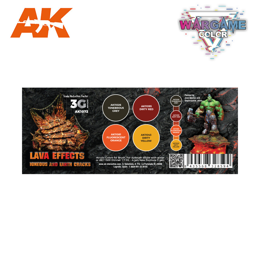 AK1072 Набор красок WARGAME COLOR SET. LAVA EFFECTS.