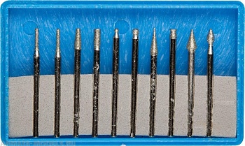 33383-H10 Набор Мини-насадки с алмазным напылением в пластиковом боксе, P=180, хвостовик d=3мм, 10 предметов