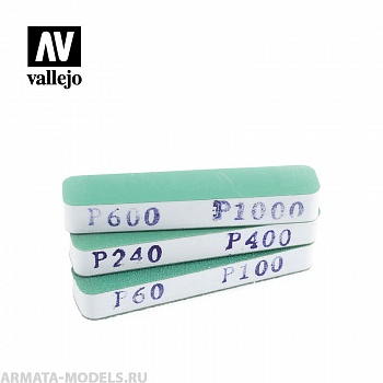 V-T04002 Набор шлифовальных губок Vallejo/ 3 шт (90х19х12мм,разной зернистости) набор