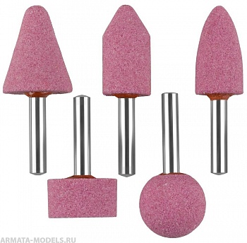 35996-H5 Набор Мастер: Абразивные минишарошки-насадки для  дрели, оксид алюминия высокой твердости, хвостовик d 6мм, 5 предм.